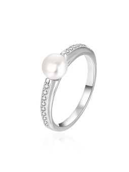 Agato Elegante anello in argento con perla autentica AGT-R08W - Diametro: 56 mm donna