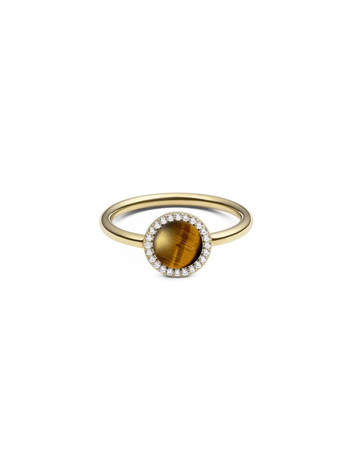 Daniel Wellington Anello placcato oro con occhio di tigre e cristalli Audrey DW0040122 - Diametro: 62 mm donna