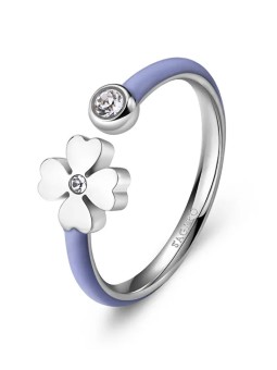 S'Agapõ Anello in acciaio con smalto viola chiaro Vibes Clover SVB67 donna