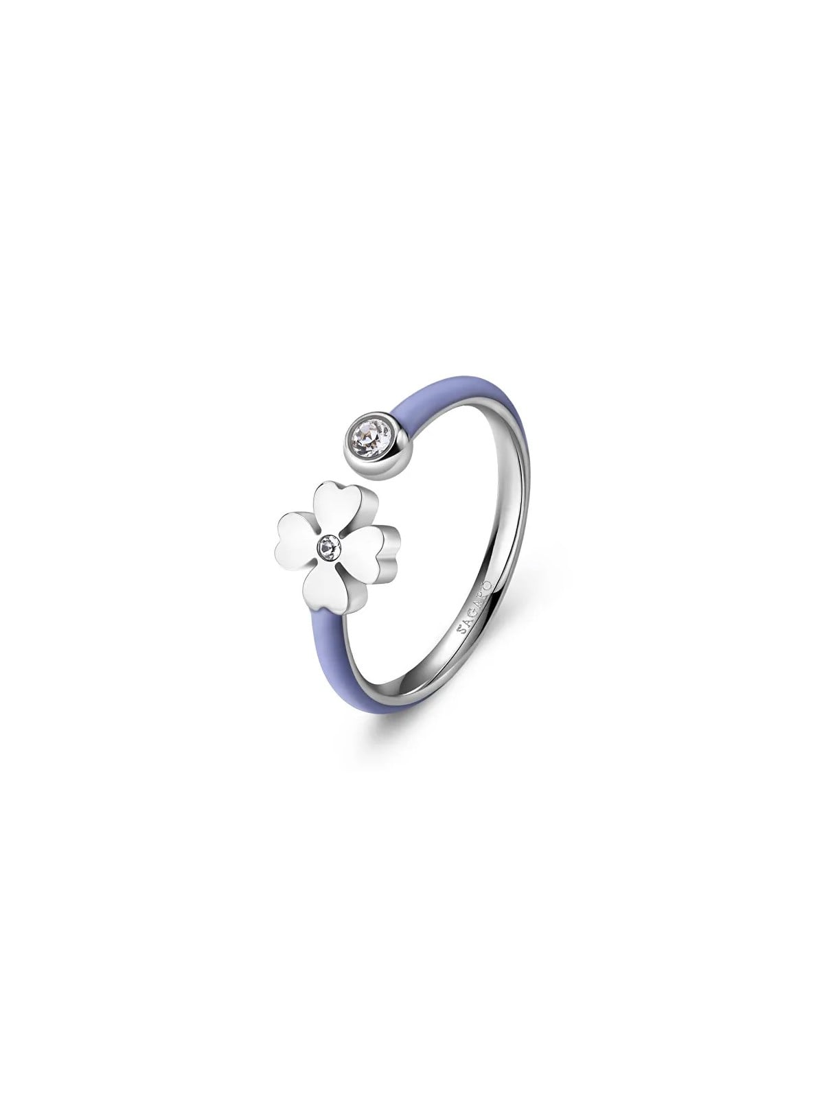 S'Agapõ Anello in acciaio con smalto viola chiaro Vibes Clover SVB67 donna