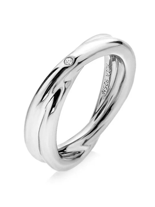 Hot Diamonds Anello minimalista in argento con diamante autentico Aura DR291 - Diametro: 58 mm donna