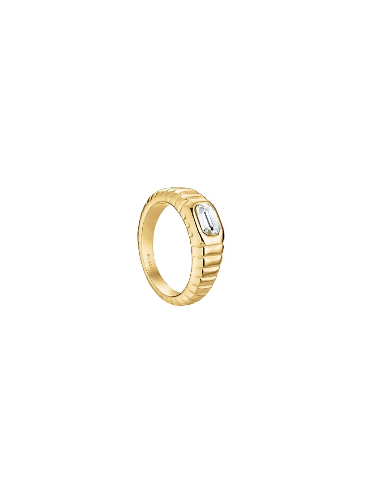 Rosefield Splendido anello in acciaio placcato oro con cristallo iconico JROR - Diametro: 54 mm donna