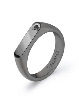 S'Agapõ Anello da uomo in acciaio con zircone nero Tag Me Too STG34 - Diametro: 63 mm uomo