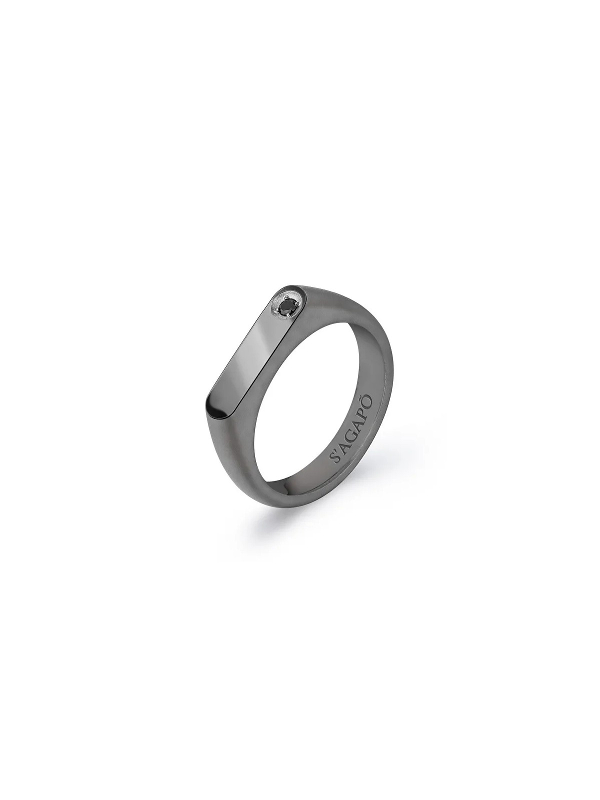 S'Agapõ Anello da uomo in acciaio con zircone nero Tag Me Too STG34 - Diametro: 63 mm uomo