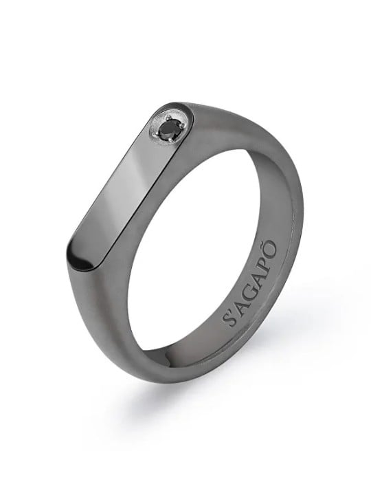 S'Agapõ Anello da uomo in acciaio con zircone nero Tag Me Too STG34 - Diametro: 67 mm uomo