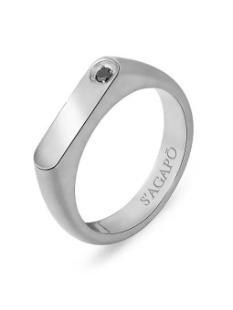S'Agapõ Anello da uomo in acciaio con zircone nero Tag Me Too STG33 - Diametro: 59 mm uomo