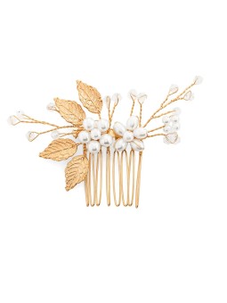 Troli Un grazioso pettine per capelli placcati oro con perle donna