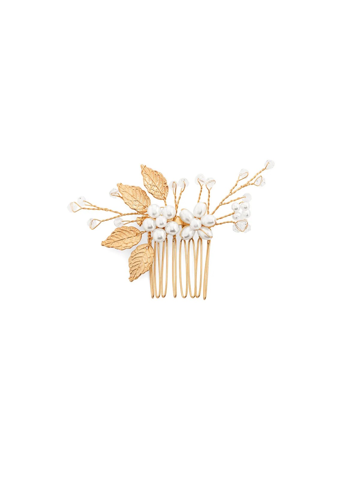 Troli Un grazioso pettine per capelli placcati oro con perle donna