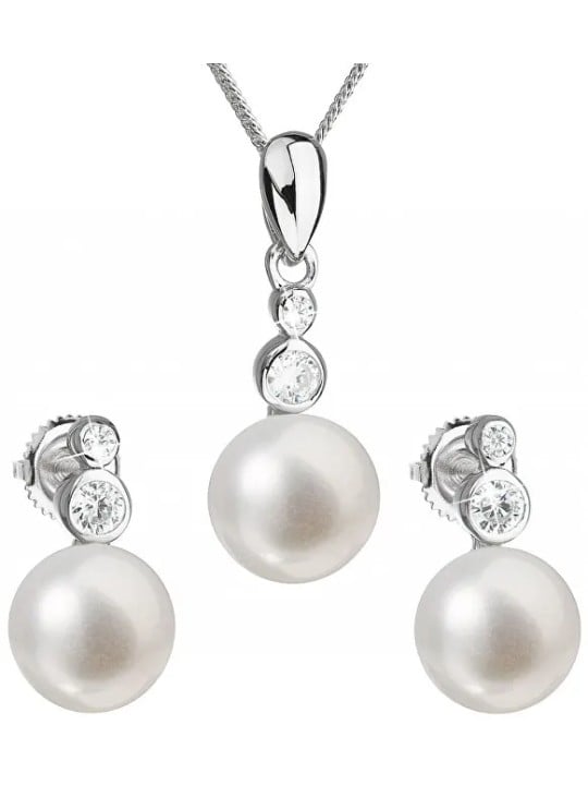 Evolution Group Pavona 29035.1B Set di gioielli in argento con perle autentiche (orecchini, catena, pendente) da donna