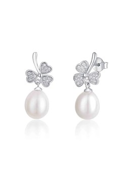 JwL Luxury Pearls Orecchini in argento a tre foglie con perla e zirconi JL0618 donna