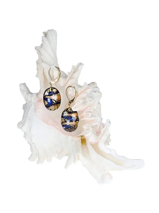 Lampglas Meravigliosi orecchini a forma di regina egizia in perle di lampglas con oro 24 carati EP28 donna