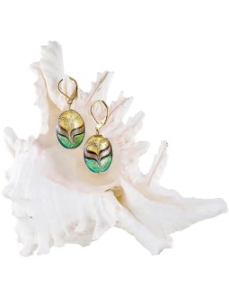 Orecchini eleganti Lampglas Green Sea World in perla Lampglas con oro 24 carati EP26 donna