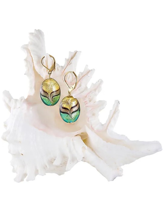 Orecchini eleganti Lampglas Green Sea World in perla Lampglas con oro 24 carati EP26 donna