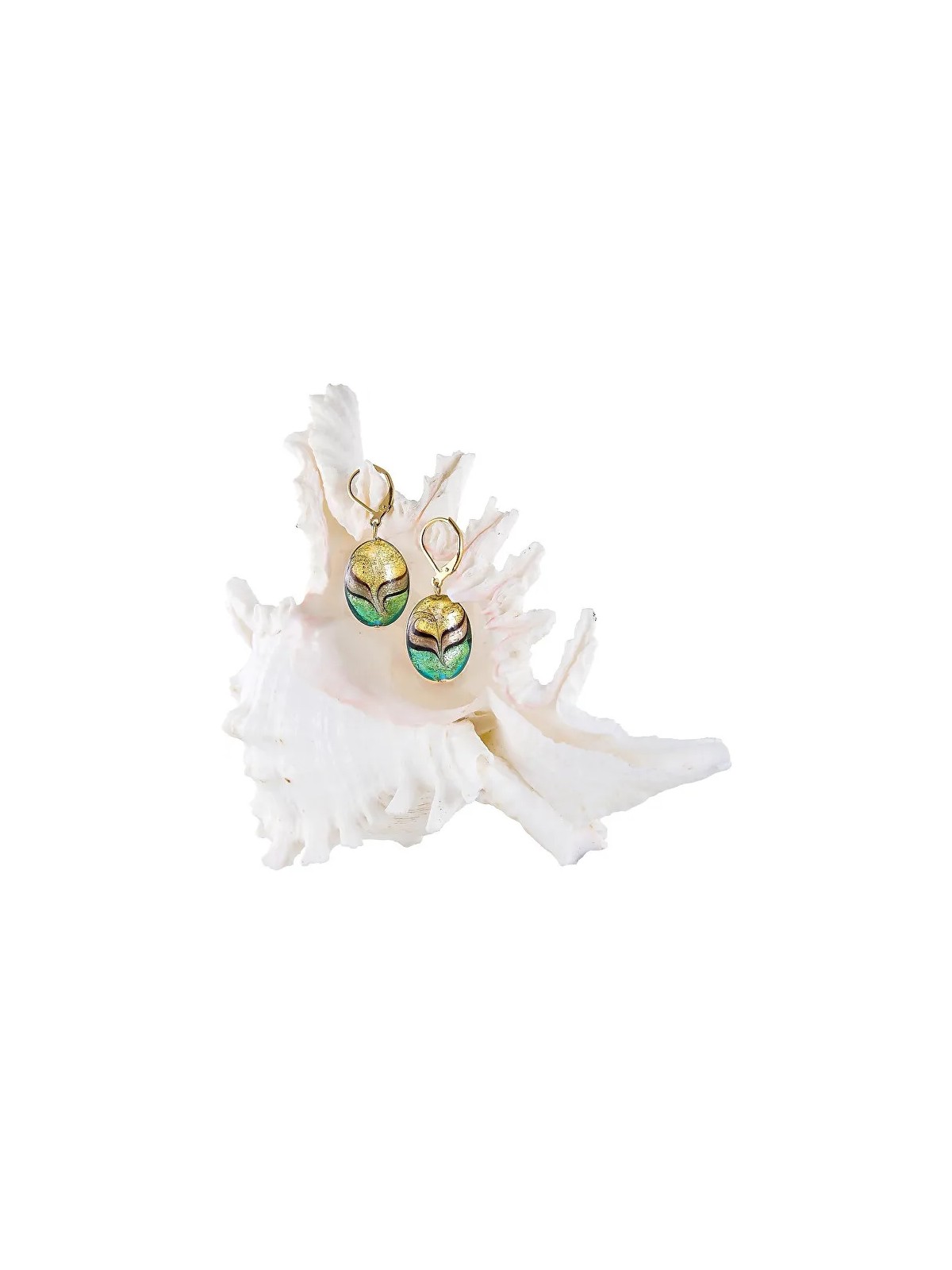 Orecchini eleganti Lampglas Green Sea World in perla Lampglas con oro 24 carati EP26 donna