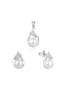 Beneto Elegante set di gioielli in argento con perle vere AGSET220PL (pendente, orecchini) donna