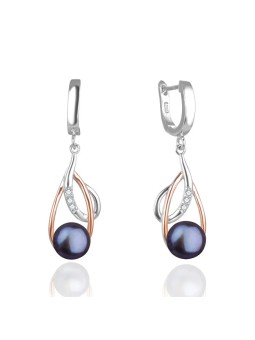 Beneto Orecchini bicolore di lusso con vere perle scure AGUC2676P-BLU SCURO donna