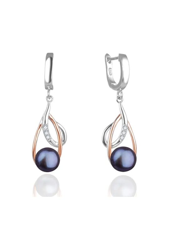 Beneto Orecchini bicolore di lusso con vere perle scure AGUC2676P-BLU SCURO donna