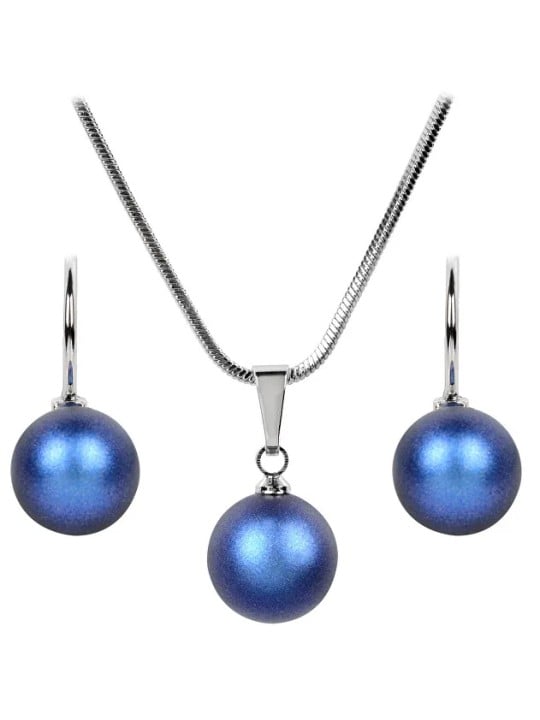 Levien Set di Collana e orecchini in perle blu scuro iridescenti donna