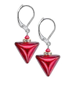 Orecchini Lampglas Seducenti Triangoli Rossi con Oro 24K in Perle Lampglas ETA4/S donna