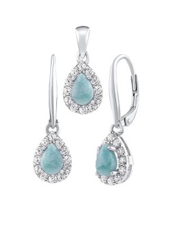 Parure gioielli Silvego in argento EUREKA con Larimar - orecchini e pendente JJJ1393LR donna