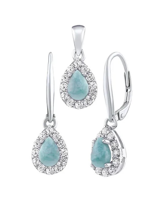Parure gioielli Silvego in argento EUREKA con Larimar - orecchini e pendente JJJ1393LR donna