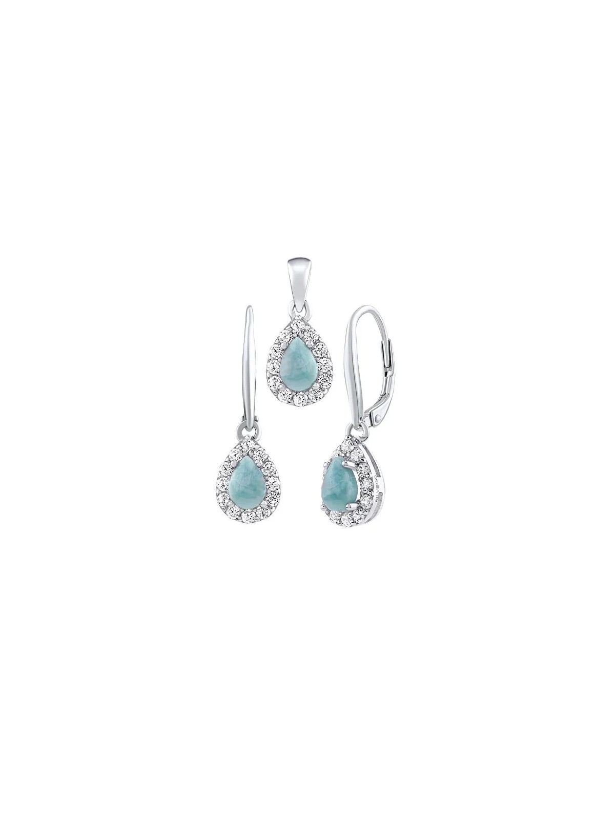 Parure gioielli Silvego in argento EUREKA con Larimar - orecchini e pendente JJJ1393LR donna