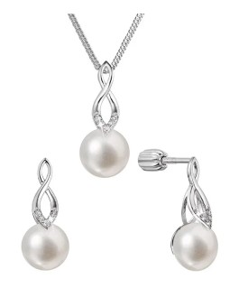 Evolution Group Parure di gioielli in argento con zirconi e perle vere 29052.1B (orecchini, catena, pendente) donna