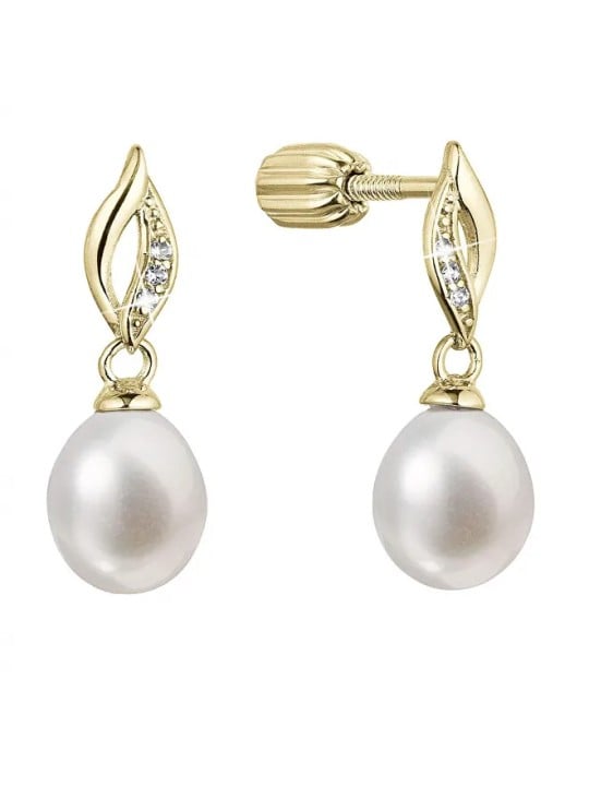 Evolution Group Orecchini placcati in oro con vera perla di fiume 21104.1B donna
