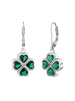 Silvego Orecchini pendenti a forma di trifoglio in argento con zirconi verdi brillanti JJJ0085EG donna