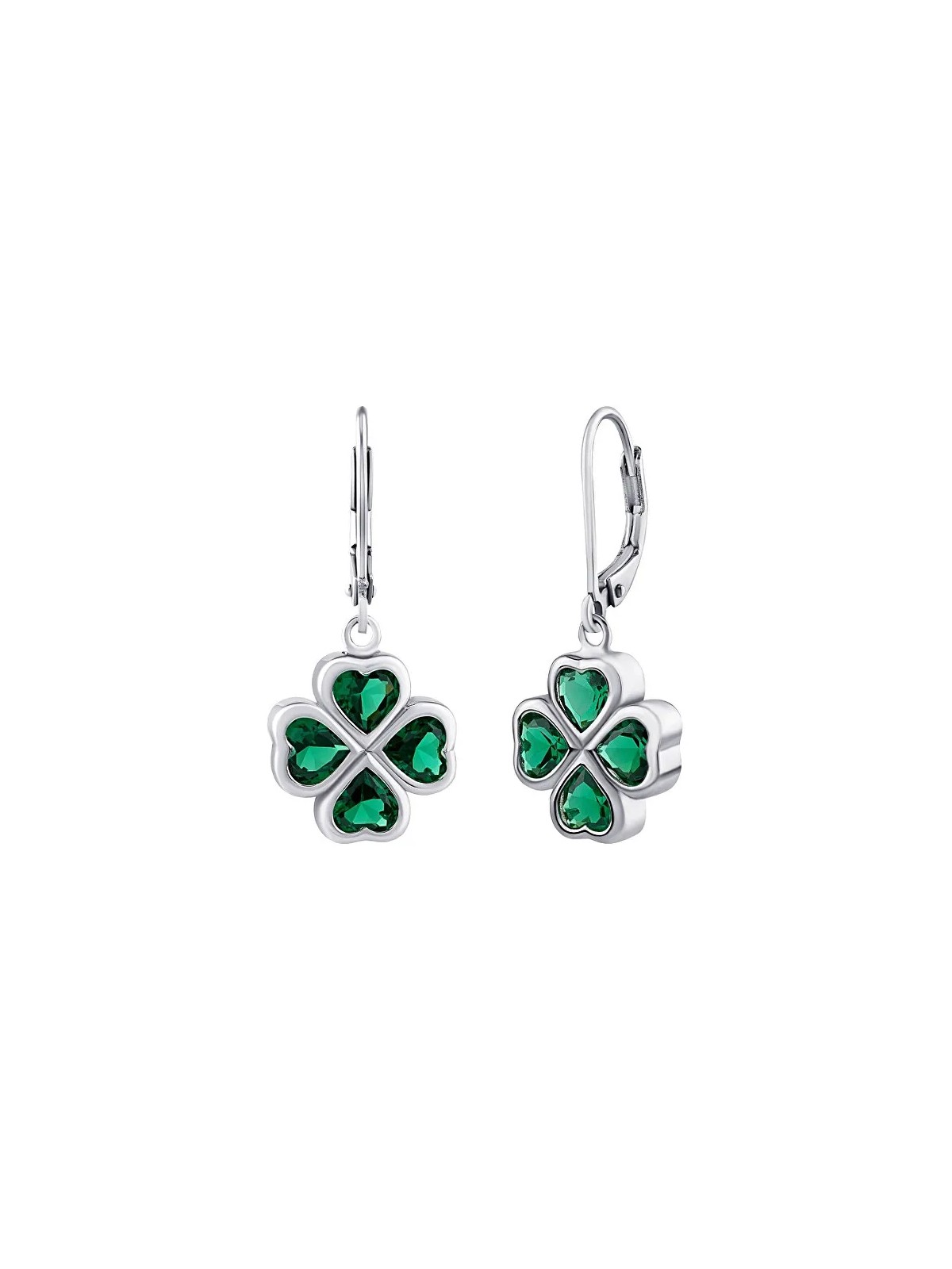 Silvego Orecchini pendenti a forma di trifoglio in argento con zirconi verdi brillanti JJJ0085EG donna