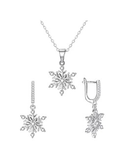 Agato Set di gioielli in argento con fiocchi di neve AGT-SET03W (collana, ciondolo, orecchini) donna
