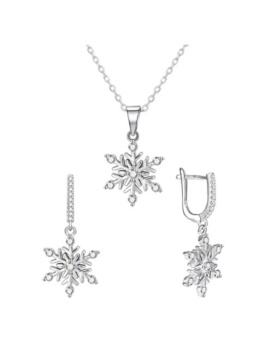 Agato Set di gioielli in argento con fiocchi di neve AGT-SET03W (collana, ciondolo, orecchini) donna