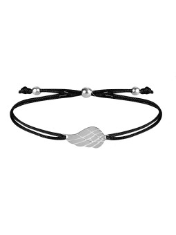Troli Bracciale con cordino e ala d'angelo nero/acciaio donna