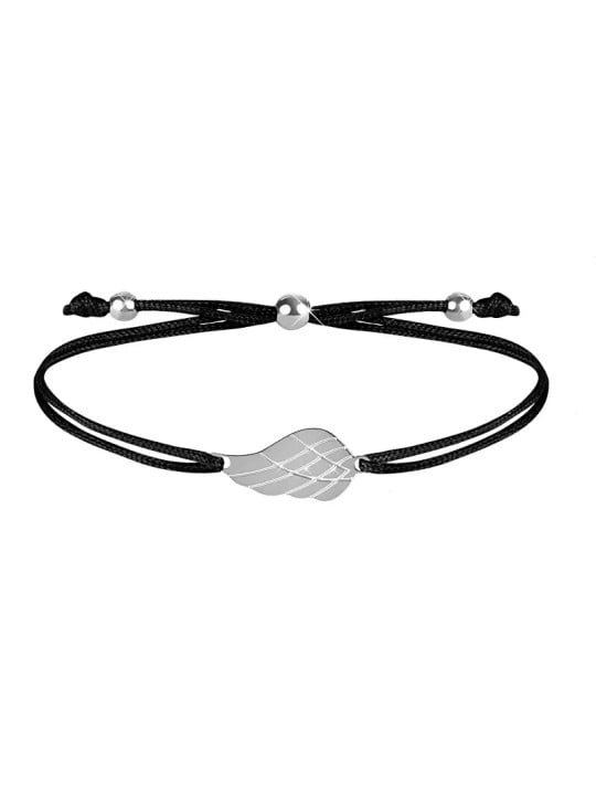 Troli Bracciale con cordino e ala d'angelo nero/acciaio donna