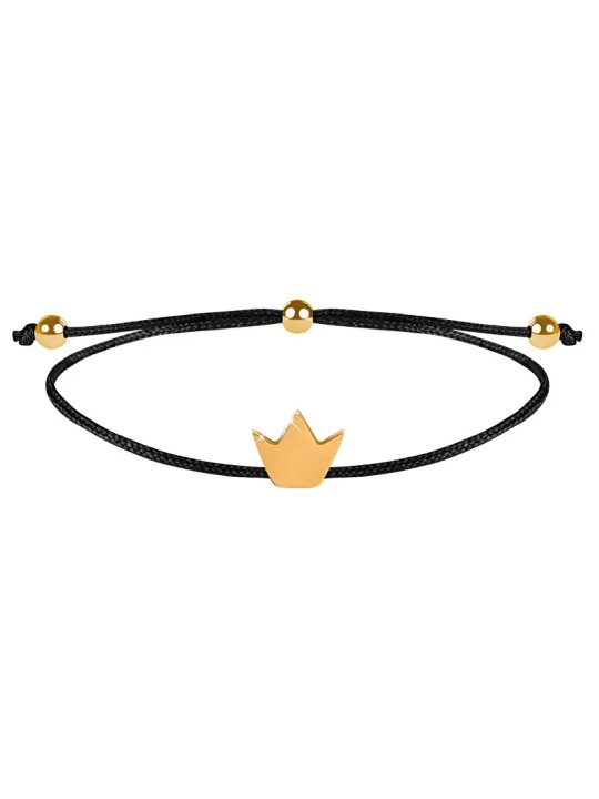 Troli Bracciale con cordino nero/corona oro donna