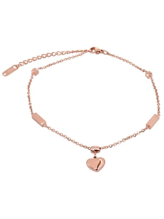 Troli Catena placcata oro rosa sulla gamba con un cuore donna