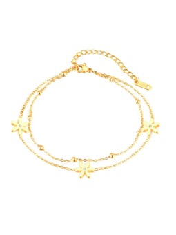 Troli Bracciale doppio per gamba placcato oro con fiori da donna