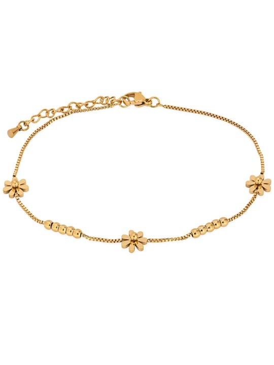 Troli Delicata catena dorata sulla gamba con fiori - Lunghezza: 25 cm donna