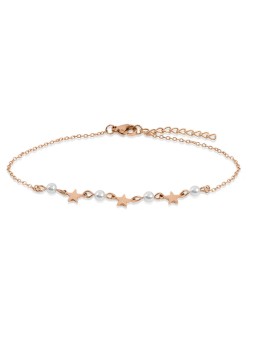 Troli Bracciale per gambe placcato oro rosa con perle e stelle donna