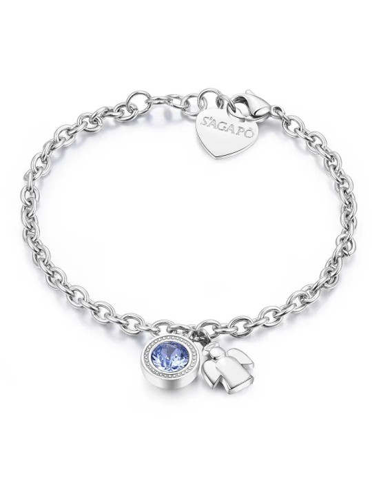 S'Agapõ Bracciale in acciaio con cristallo e angelo Lucky Light SKT13 donna