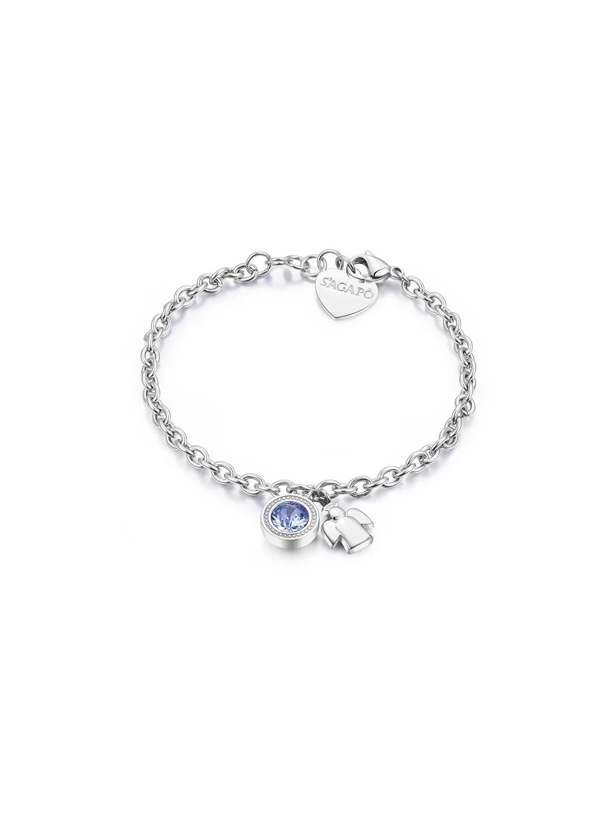 S'Agapõ Bracciale in acciaio con cristallo e angelo Lucky Light SKT13 donna