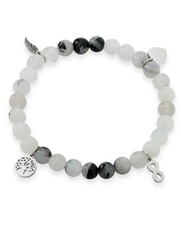 Troli Bracciale di perline in quarzo sulcato con pendenti protettivi - Lunghezza: 17 cm donna