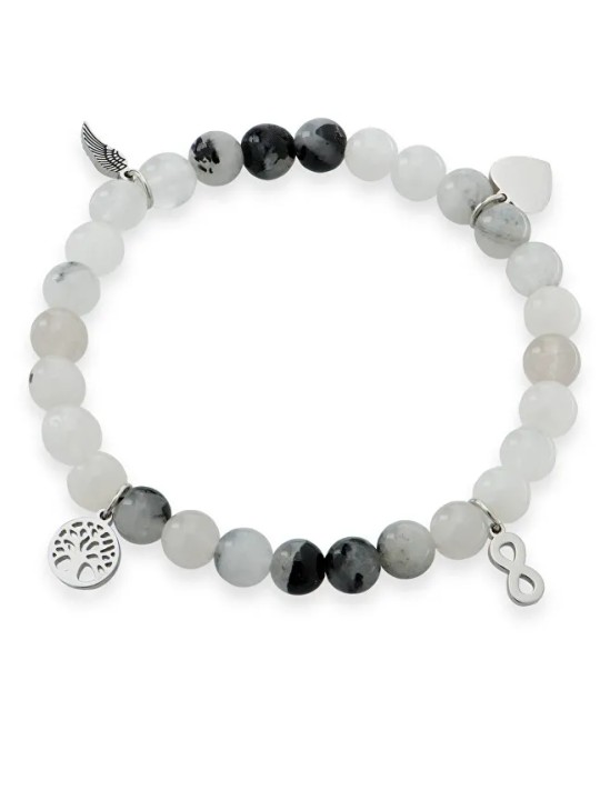 Troli Bracciale di perline in quarzo sulcato con pendenti protettivi - Lunghezza: 17 cm donna