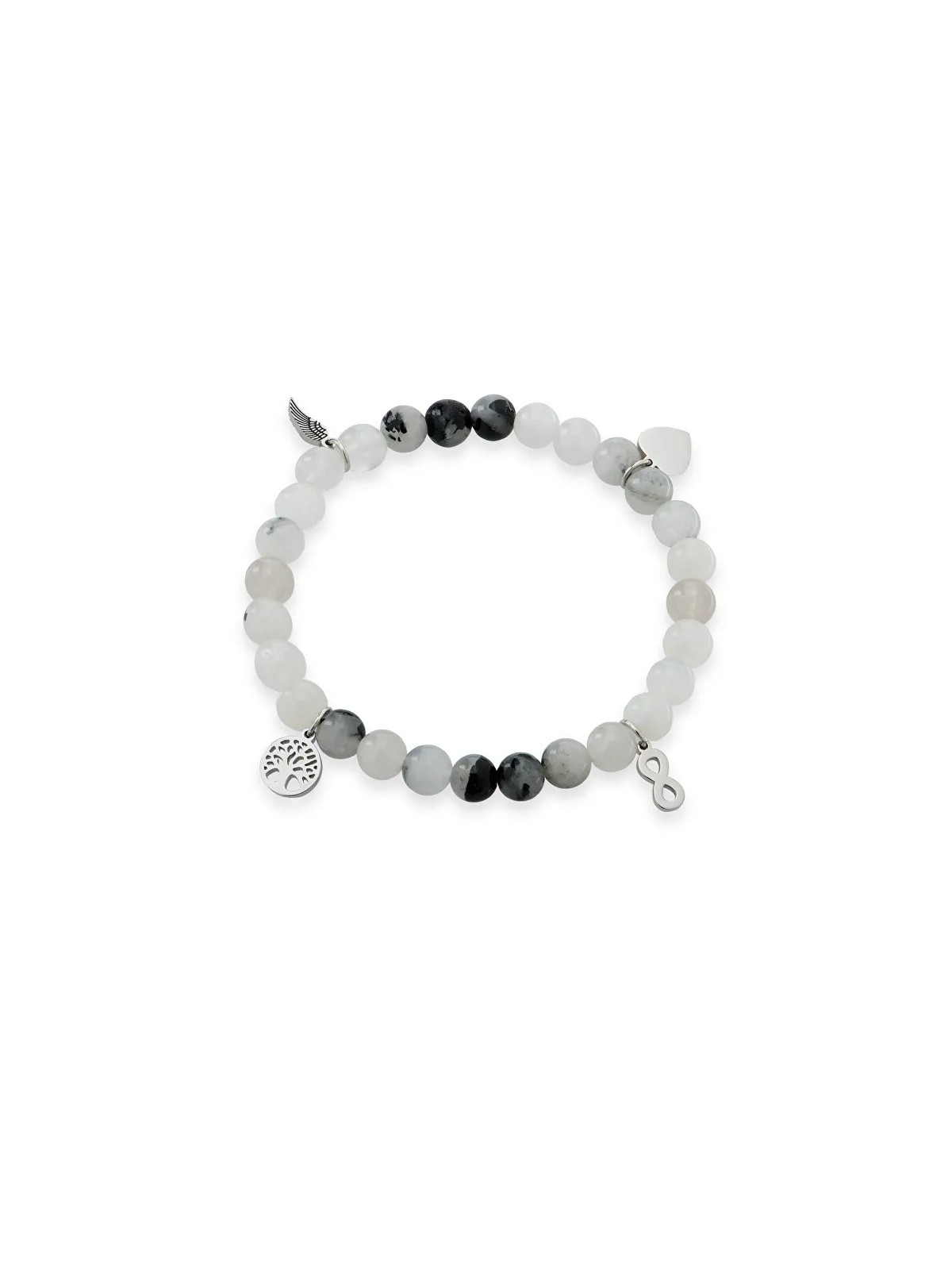 Troli Bracciale di perline in quarzo sulcato con pendenti protettivi - Lunghezza: 17 cm donna