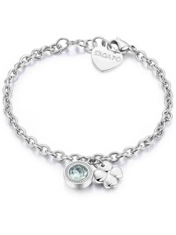 S'Agapõ Bracciale in acciaio con cristallo e quadrifoglio Lucky Light SKT12 donna