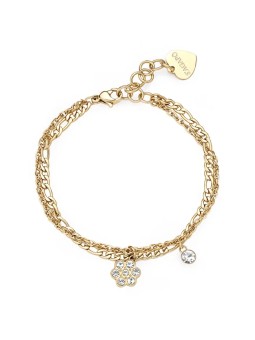 S'Agapõ Bracciale doppio placcato oro con pendenti a forma di fiore Aurora SAR47 donna