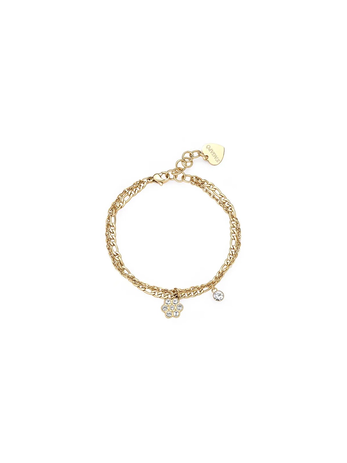 S'Agapõ Bracciale doppio placcato oro con pendenti a forma di fiore Aurora SAR47 donna
