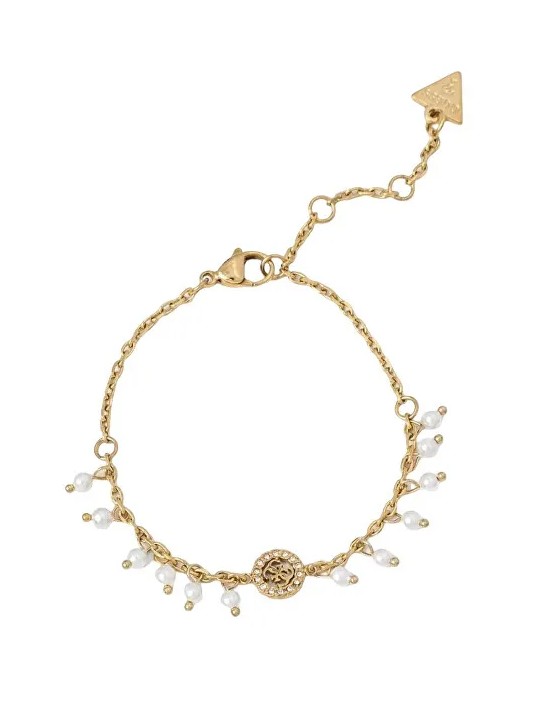 Guess Bracciale placcato oro con cristilla e perle sintetiche JUBB04681JWYGWH - Lunghezza: 18.5 cm donna