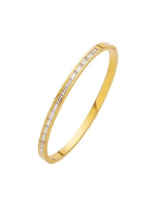 Troli Elegante bracciale massiccio placcato oro con cristilla da donna