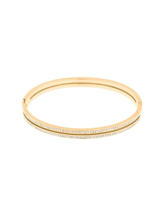 JVD Bracciale massiccio in acciaio placcato oro lucido SSSB0058XI8GO - Diametro: 6,5 cm donna